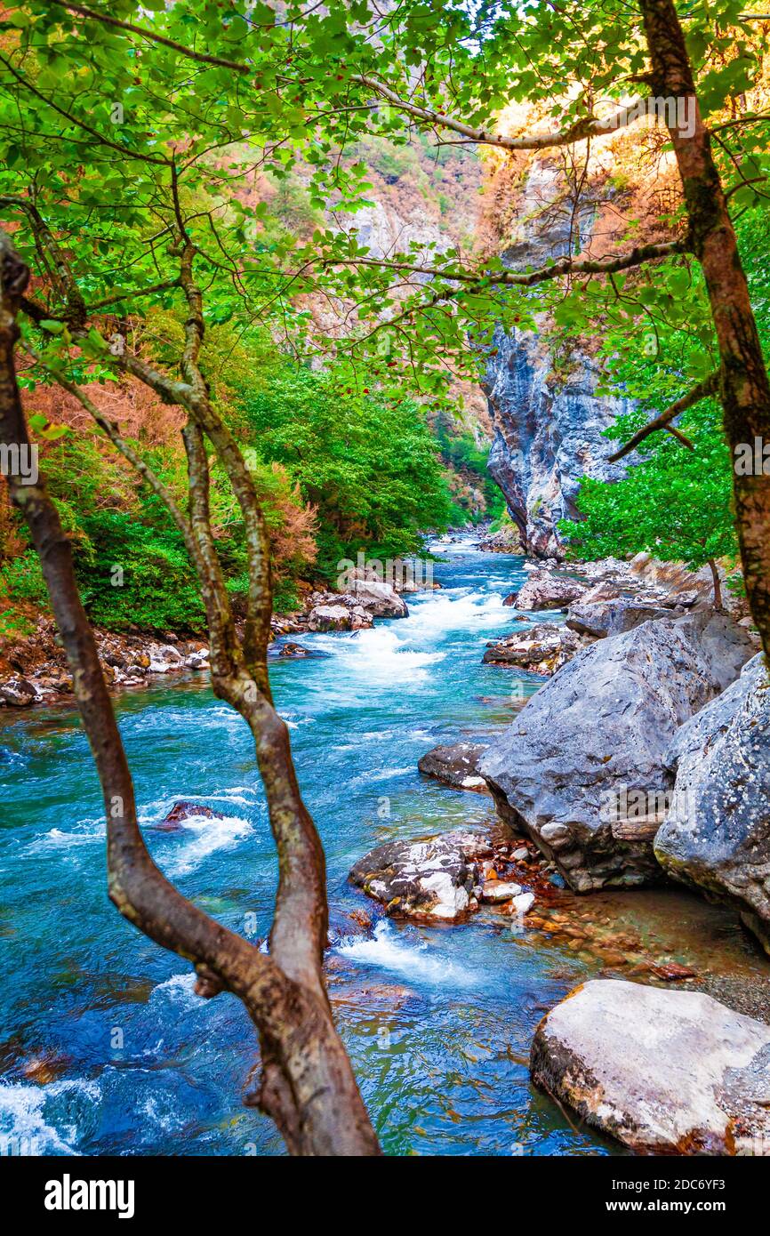 beautiful landscape, nature. forest mountain and blue stream, beauty nature  scenery view background Stock Photo - Alamy