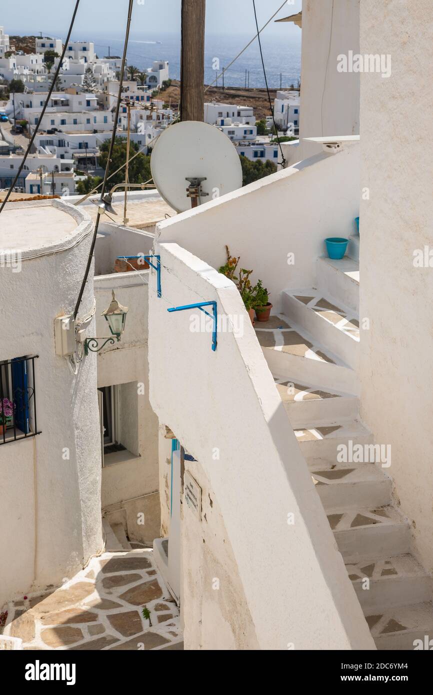 Chora, Ios Island, Greece- 20 September 2020: Narrow street of the old ...