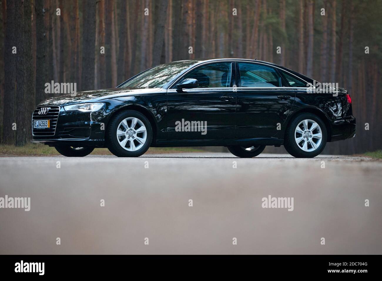 GRODNO, BELARUS - DECEMBER 2019: Audi A6 4G, C7 2.0 TDI 190 Hp 2016 black  metallic left side view outdoors on winter empty road with forest on Stock  Photo - Alamy