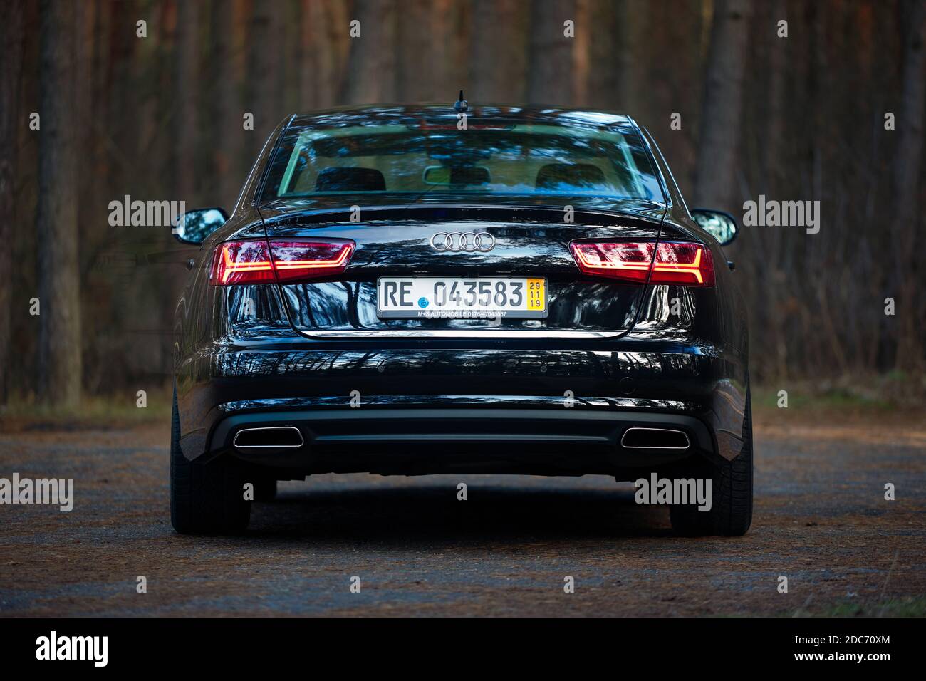 GRODNO, BELARUS - DECEMBER 2019: Audi A6 4G, C7 2.0 TDI 190 Hp 2016 black  metallic rear view outdoors on winter empty road with dark forest on Stock  Photo - Alamy