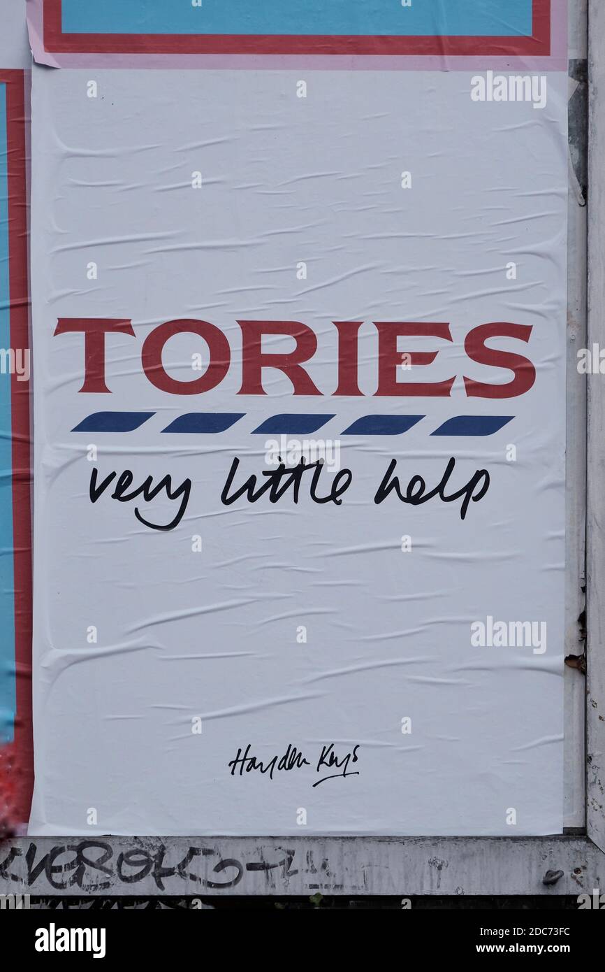 Tories: Very Little Help subvertisment seen on a billboard in South London. Stock Photo
