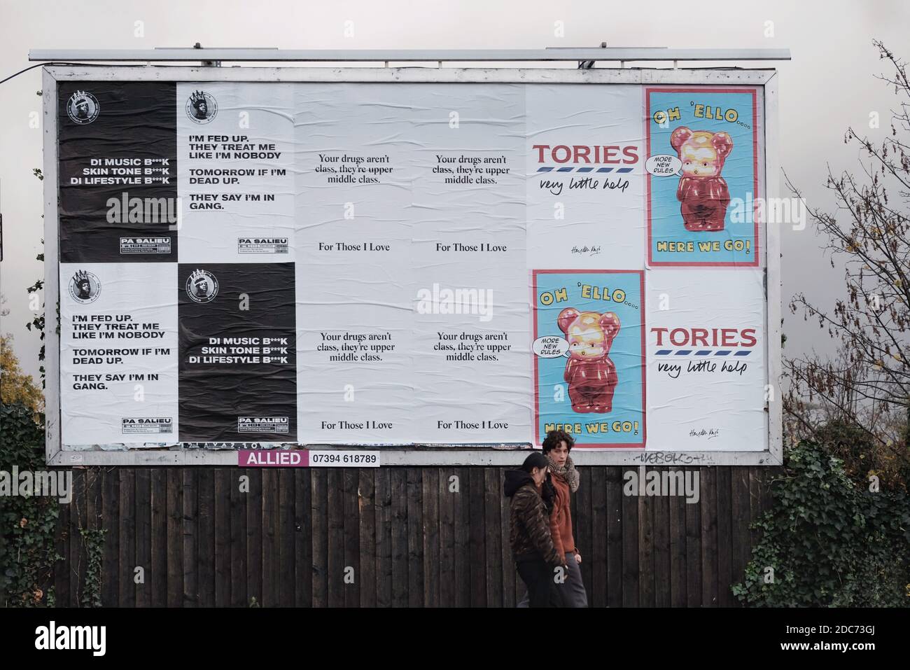 'Subvertisment' billboard in South Wimbledon featuring artwork by Magda Archer and Hayden Keys reacting to the Tory government's handling of Covid-19. Stock Photo