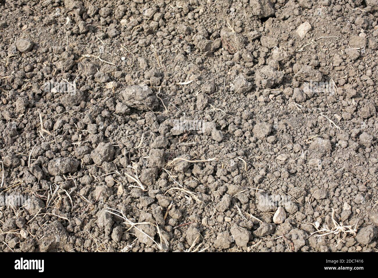 Freshly tilled soil in an agricultural field Stock Photo