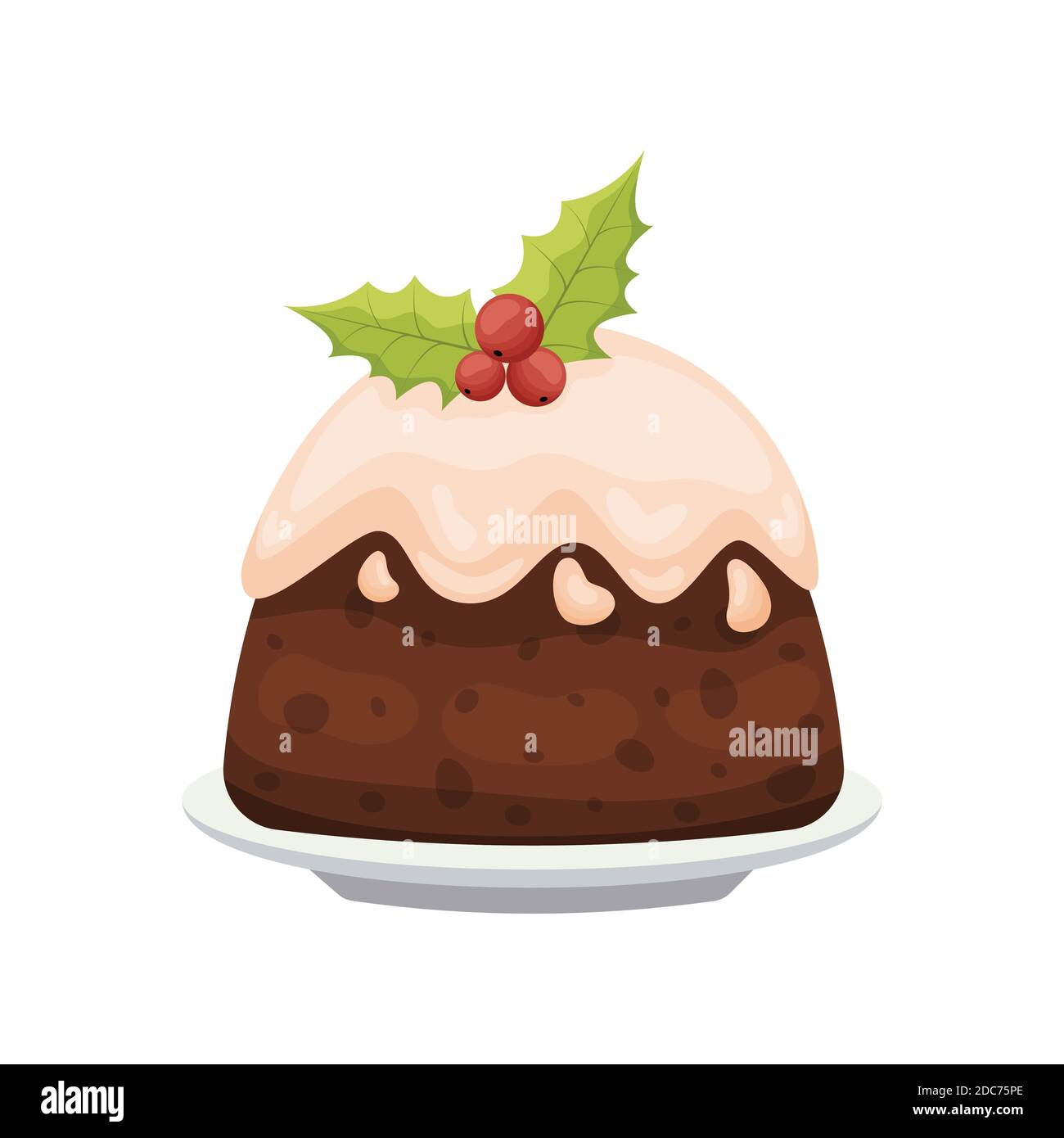 Cartoon traditional Christmas pudding with holly. Vector illustration Stock  Vector Image & Art - Alamy
