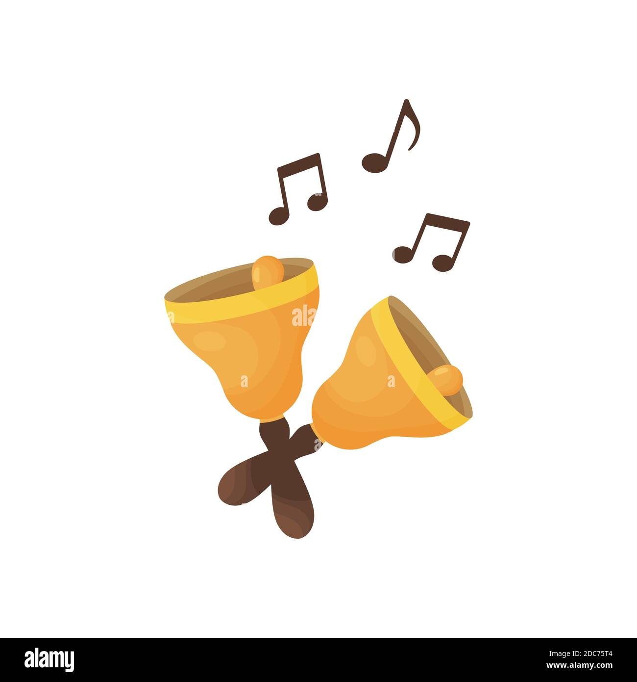 Cartoon golden handbells, jingle bells. Vector illustration Stock