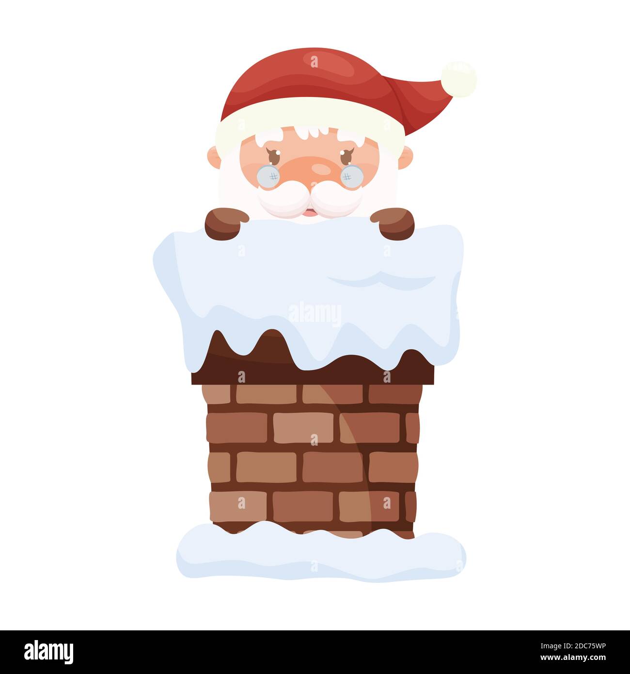 Cartoom cute Santa Claus character looking out from the chimney. Vector illustration Stock Vector