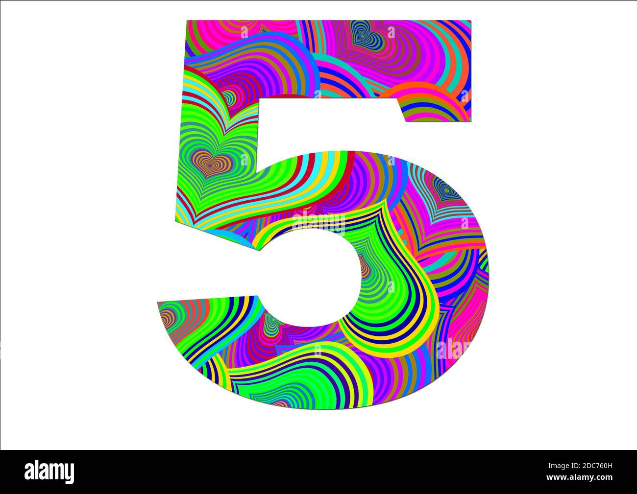 Alphabet 5 made of fun colorful heart pattern for decoration Stock Photo