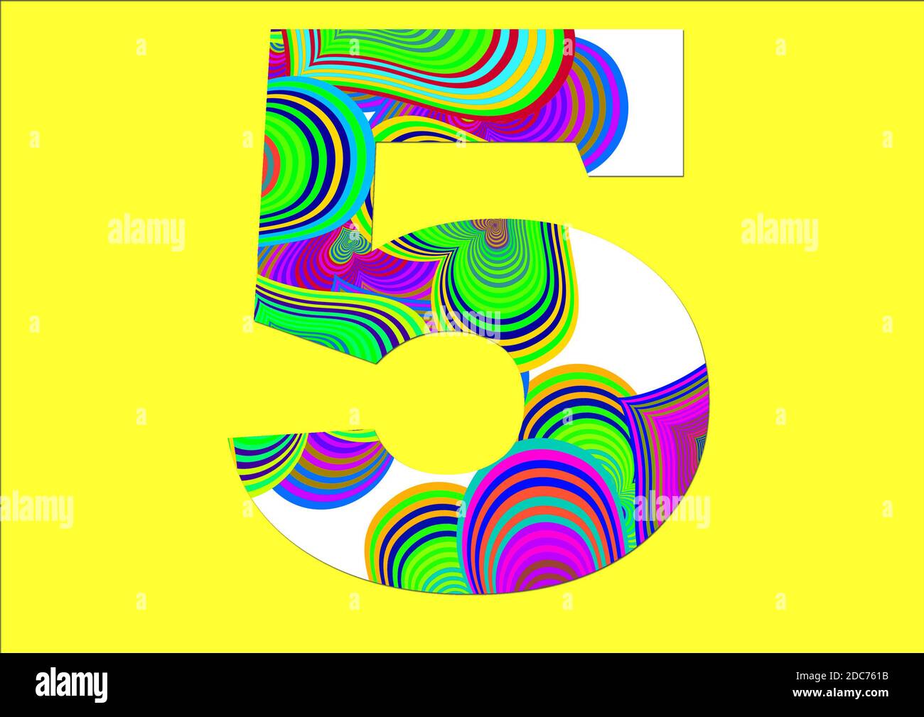 Alphabet 5 made of fun colorful heart pattern for decoration Stock Photo