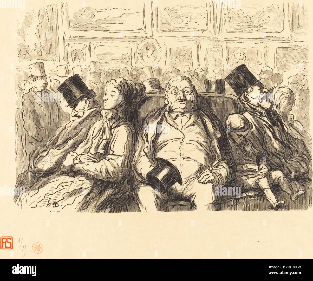 Etienne, (artist), French, active 19th century, Honoré Daumier, (artist  after), French, 1808 - 1879, Exposition des Beaux-Arts - Dans le salon  carre - Un Instant de repos, H. Daumier, tirage unique de
