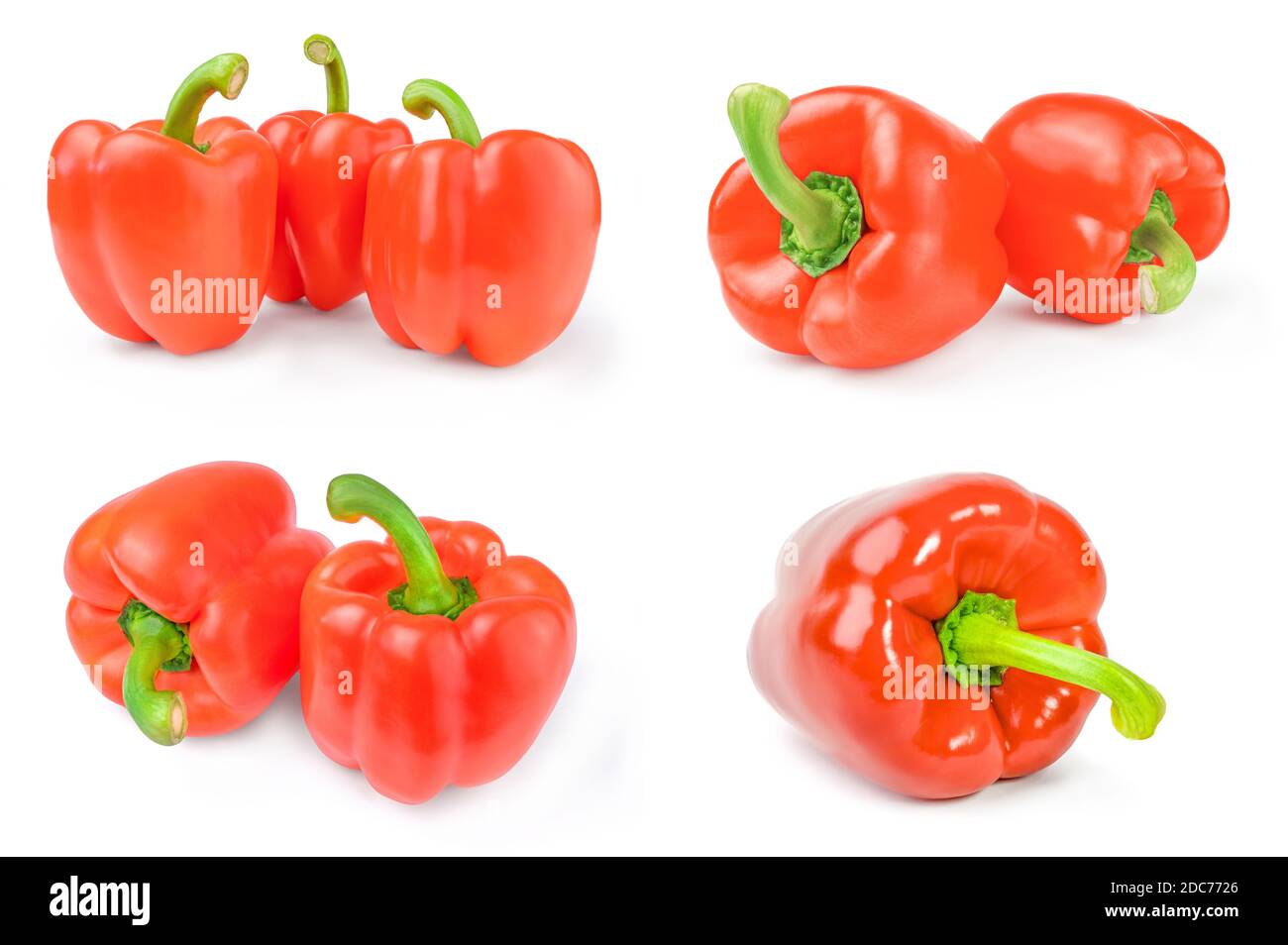 Set of red bell peppers on a isolated white background Stock Photo - Alamy