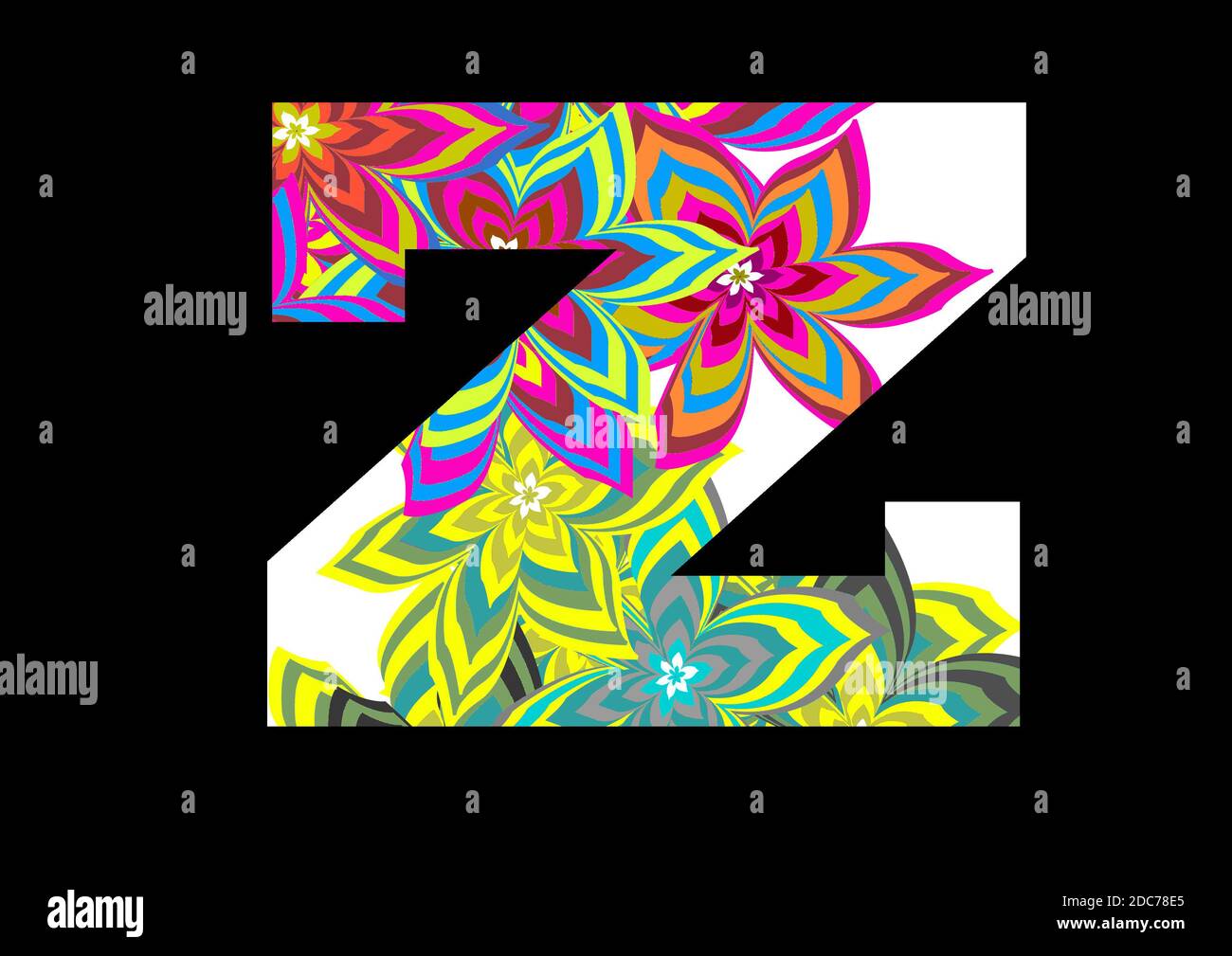 Alphabet z made of fun colorful flower pattern for decoration Stock Photo