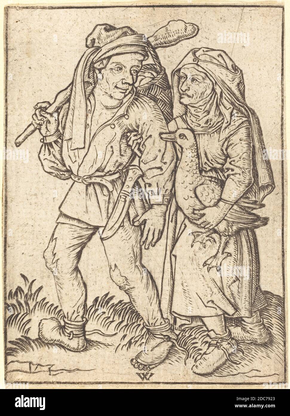 Wenzel von Olmutz, (artist), German, active 1481/1497, Master of the Housebook, (artist after), German, active c. 1470 - 1500, Farmer and Wife with Goose, c. 1490, engraving Stock Photo
