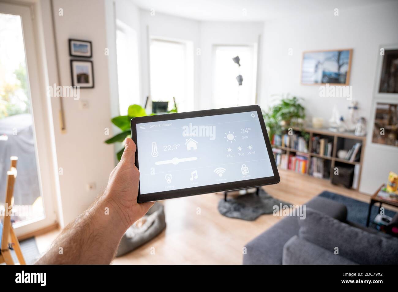 modern smart home controll app with flat interface on black tablet ...