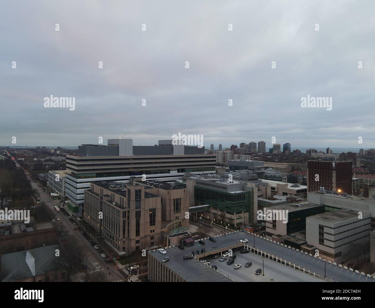 Aerial Views of Chicago Skyline from Bronzeville, Near South Side Stock