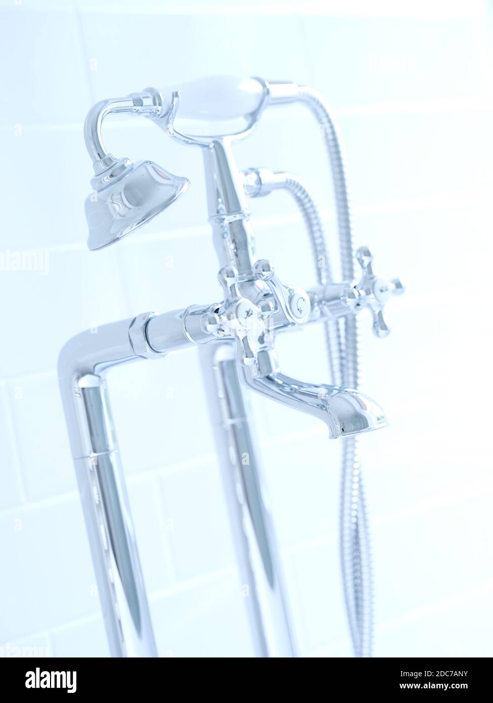 Bathroom Hot & Cold Taps Chrome Silver Stock Photo - Alamy