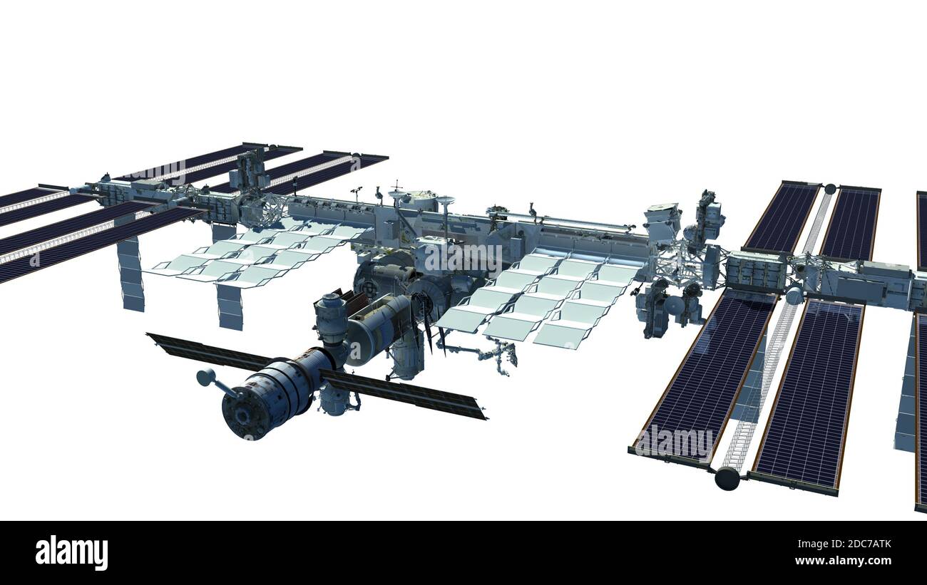The International Space Station detailed close-up 3D rendering, with ...