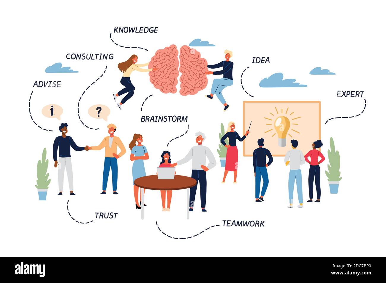 Business Concept of Teamwork, Coworking, Crowdfunding, Cooperation and Collaboration. People Team Connecting Jigsaw Puzzle Elements. Cartoon flat Desi Stock Vector