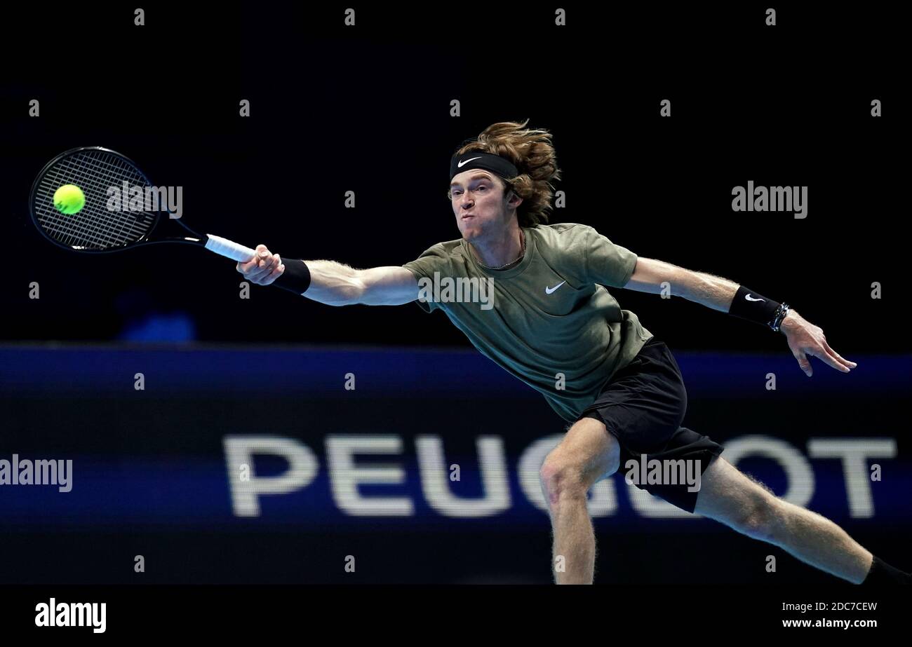 Andrey Rublev during his against Dominic Thiem during day five of the Nitto  ATP Finals at The O2 Arena, London Stock Photo - Alamy