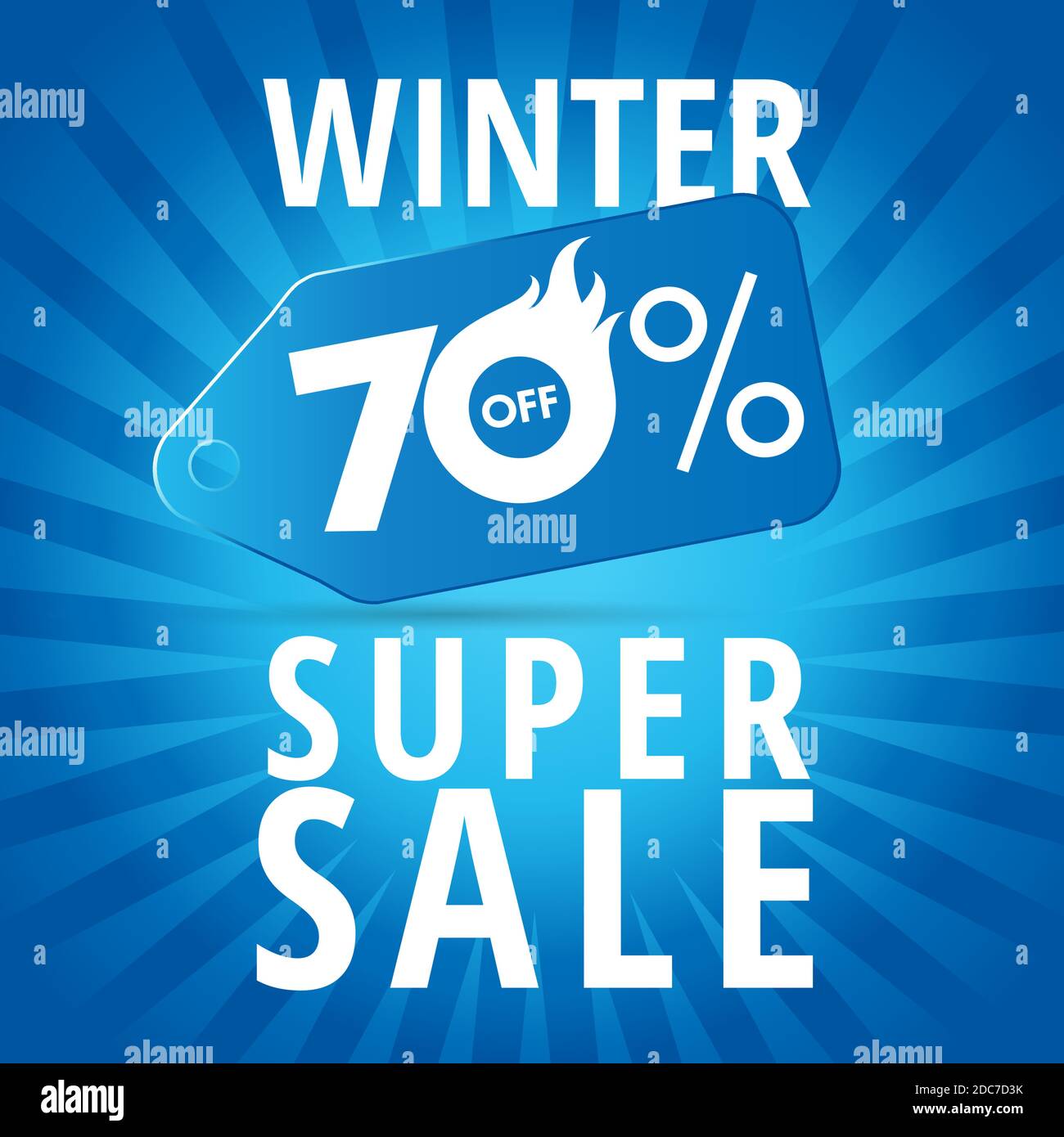 Winter super sale. Winter super sale background with blue realistic tag 70% off vector banner. Abstract isolated graphic web design template. Creative Stock Vector