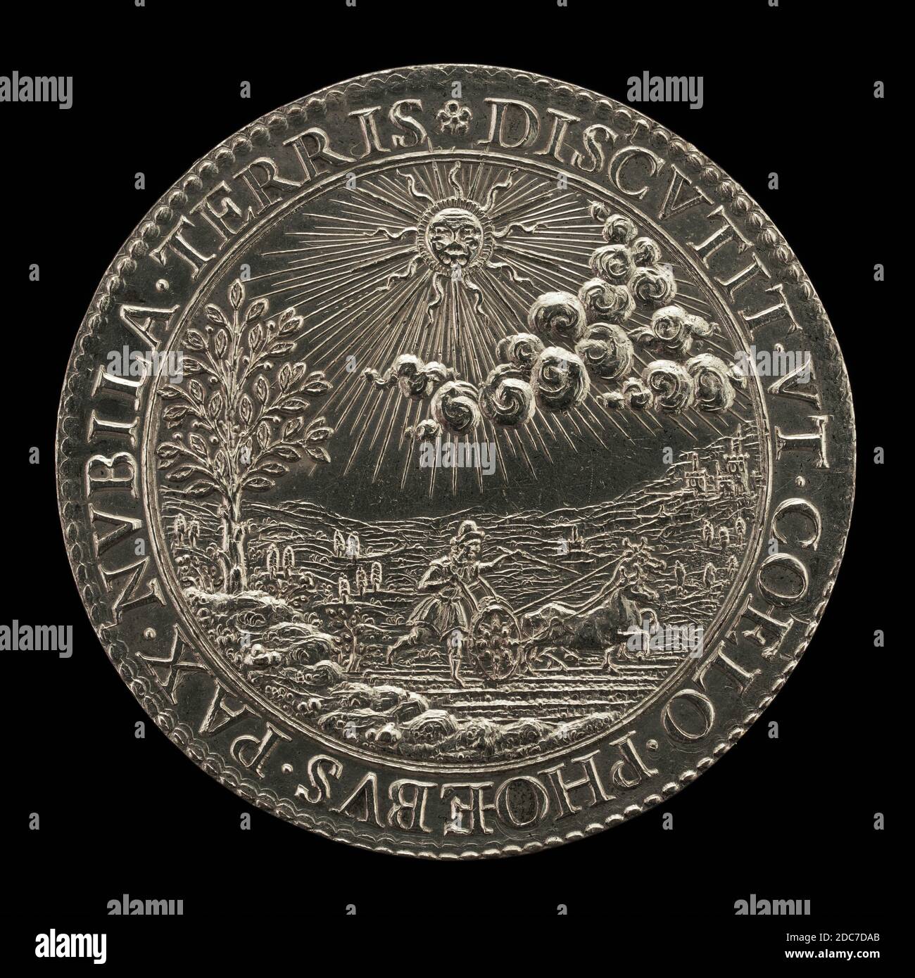 French 16th Century, (artist), A Man Ploughing, 16th century, silver/Modern strike, overall (diameter): 4.87 cm (1 15/16 in.), gross weight: 38.83 gr (0.086 lb.), axis: 12:00 Stock Photo