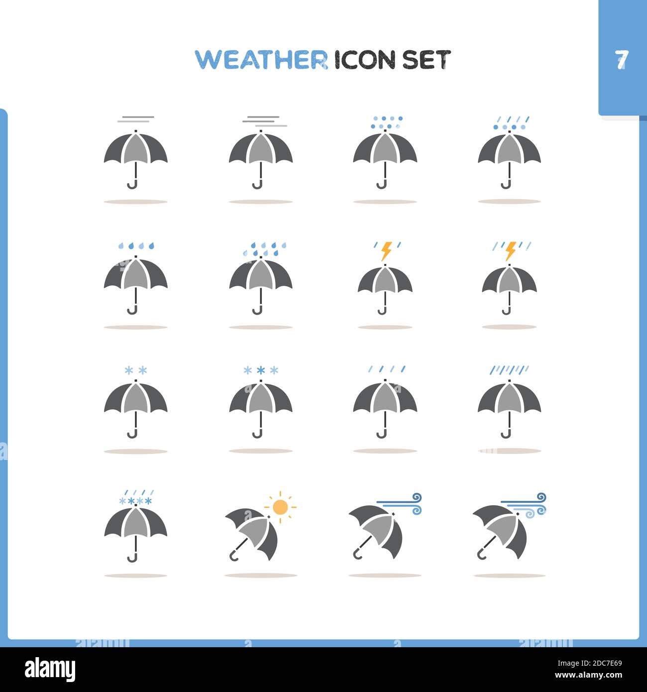 Weather icon set. Color icon set with round shadow. Seventh group ...