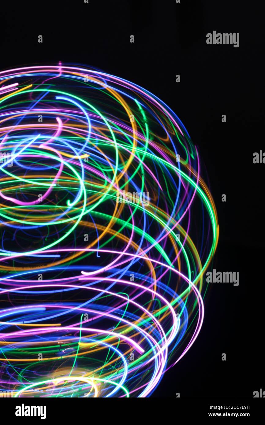 Light in motion a spinning ball with lights shot with long exposure