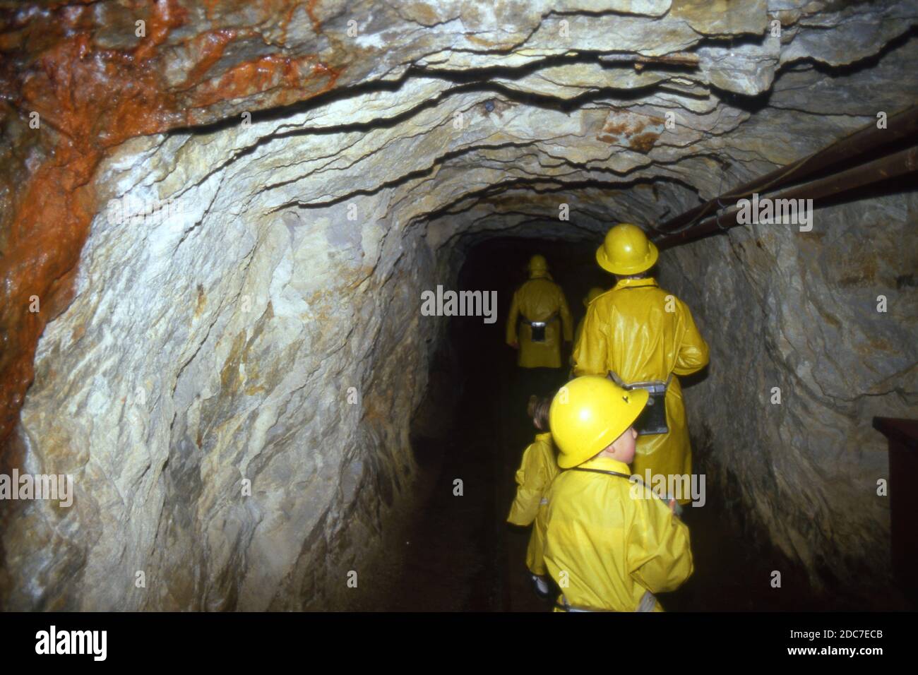 Visitors underground at the Gold Mine museum, Johannesburg, South Africa 1981 Stock Photo