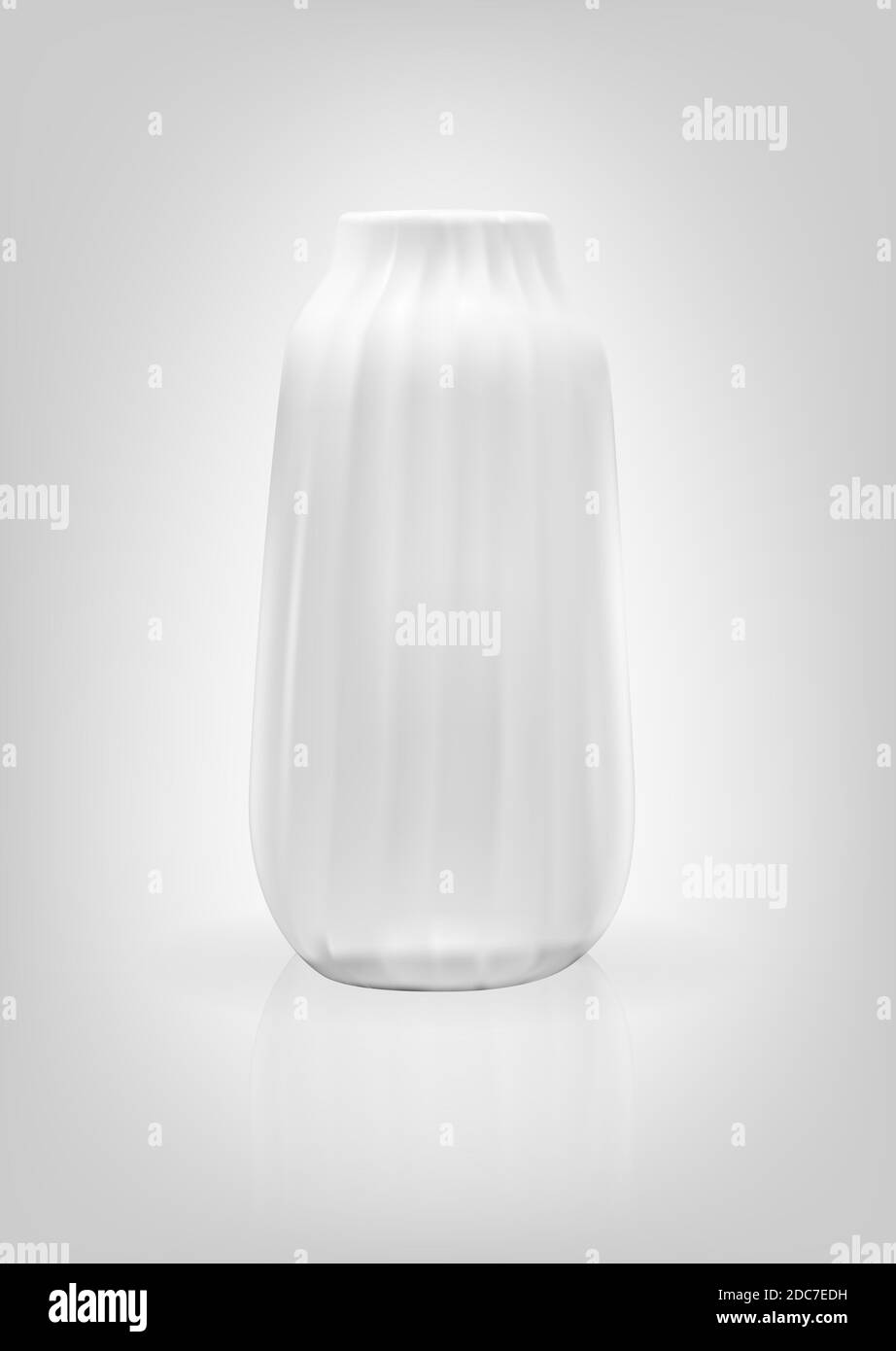 Realistic 3D model of vase white color on gray background. Illustration. Stock Photo