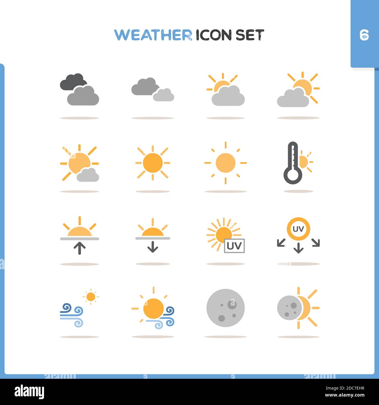 Weather icon set. Color icon set with round shadow. Sixth group. Glyph ...