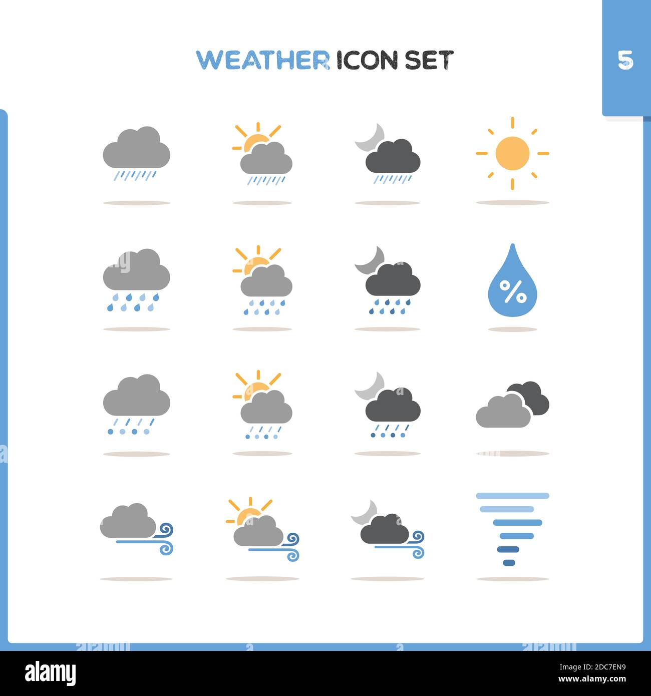 Weather icon set. Color icon set with round shadow. Fifth group. Glyph ...