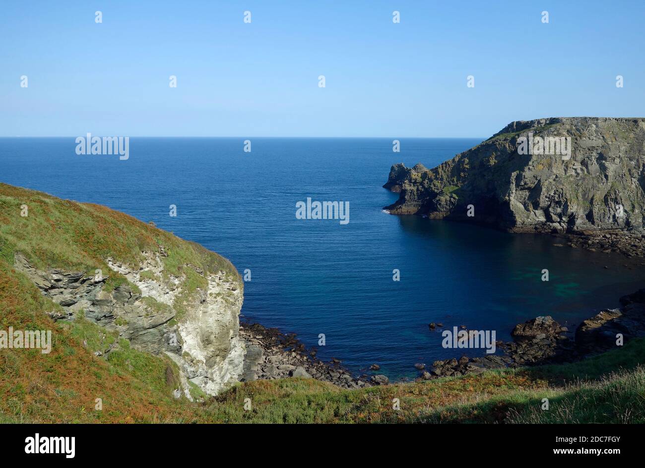 Gullastem & Willapark Headland to the Right, North Cornwall, England, UK in September Stock Photo