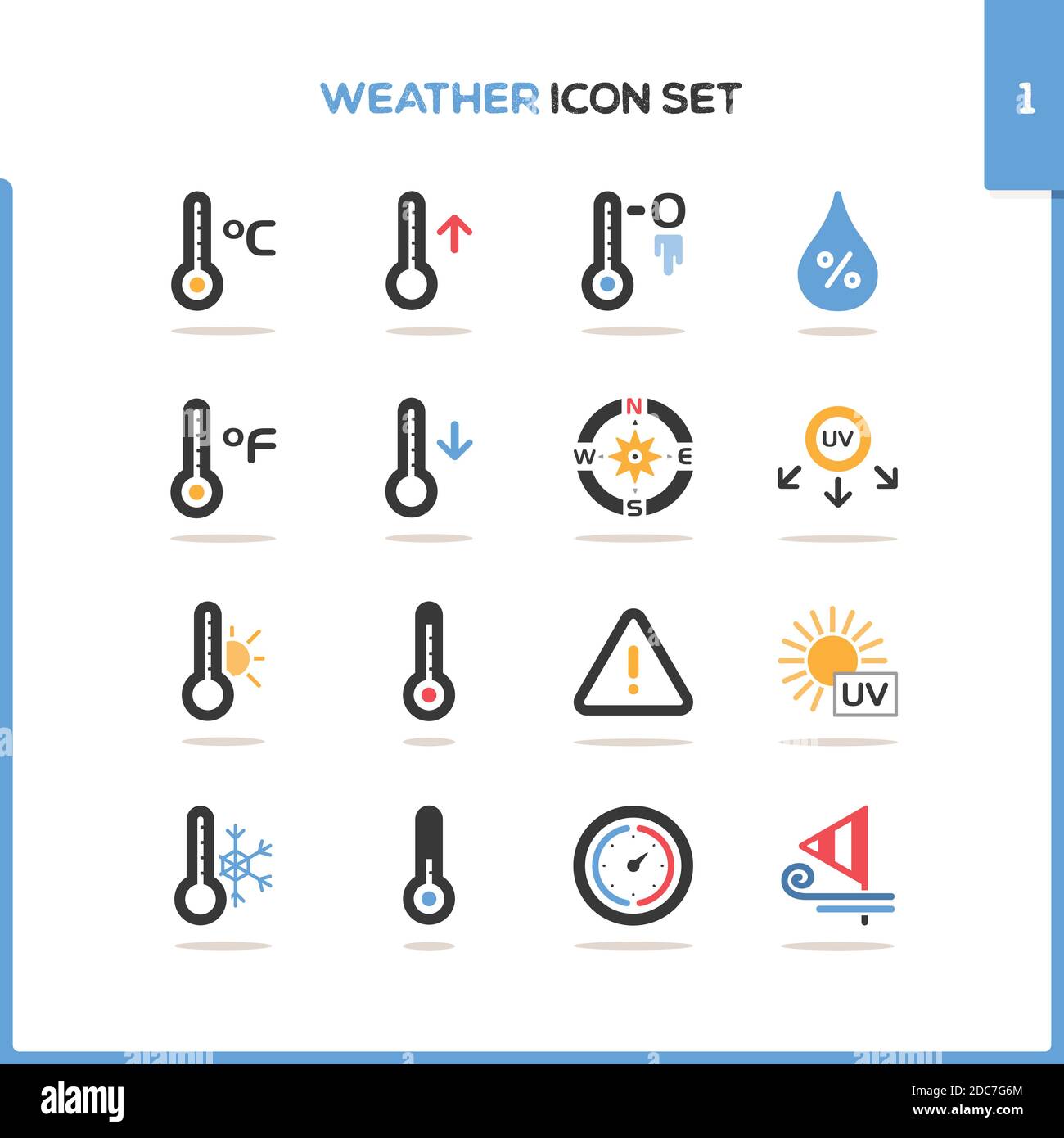 Weather icon set. Color icon set with round shadow. First group. Glyph ...