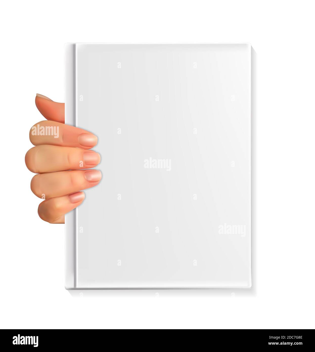 Realistic 3D Silhouette of hand with blank white book. Illustration ...
