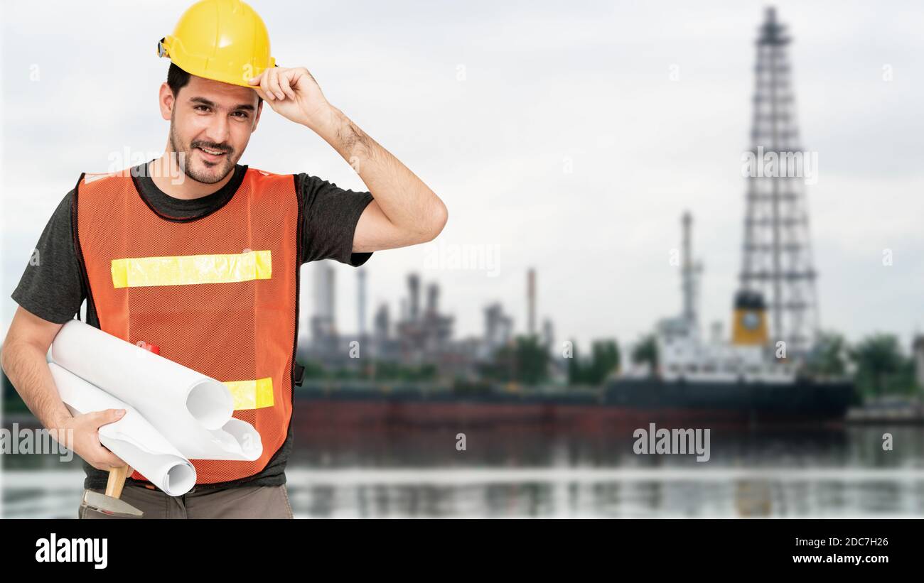 Industry worker or engineer working on industry project at work site. Engineering people solution service concept. Stock Photo