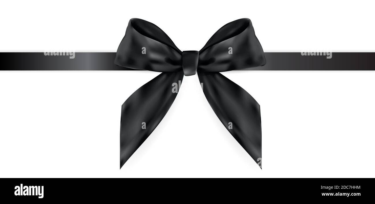 Decorative black bow with ribbon isolated on white. 3D Realistic ...