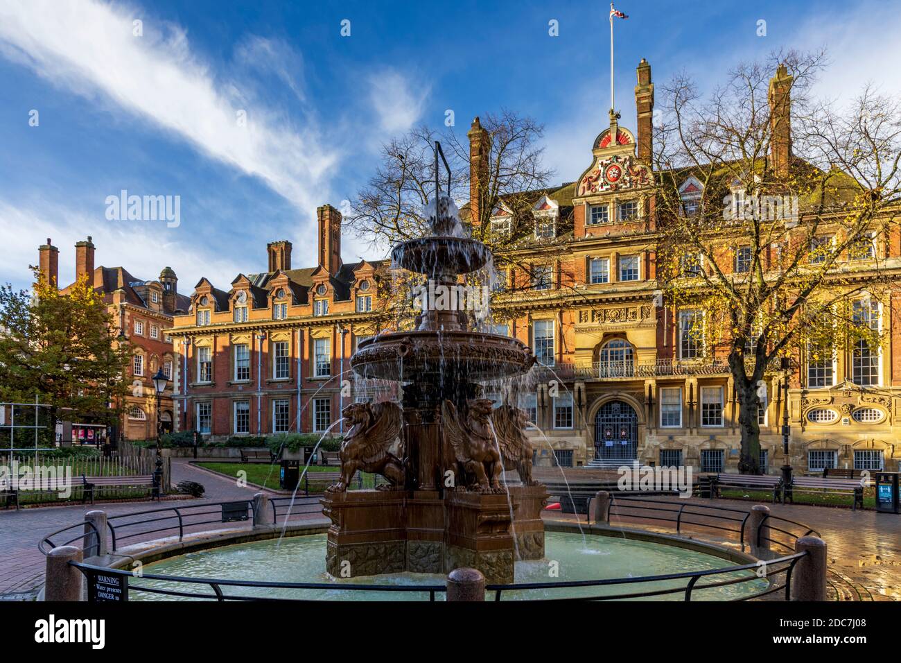 Leicester Town Hall Square fountain Leicester city centre Leicestershire Stock Photo