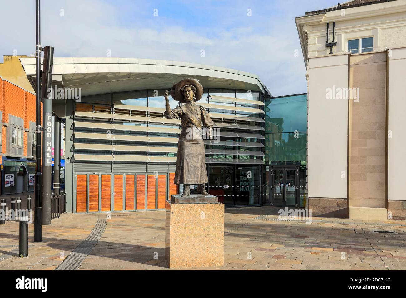 7ft bronze statue of Leicester suffragette Alice Hawkins located in Market Square, Leicester Stock Photo