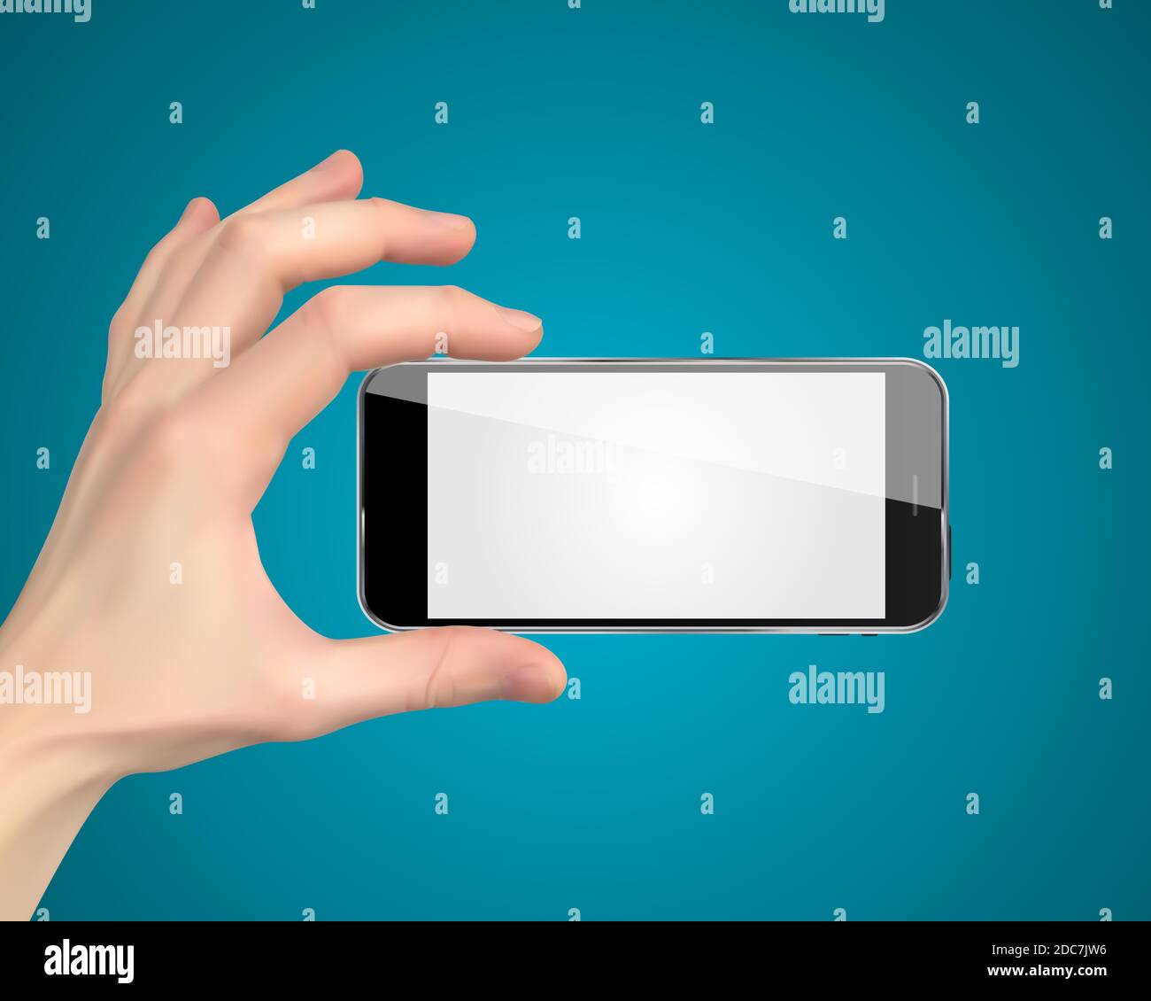 Realistic Hand holding mobile phone isolated on white background ...