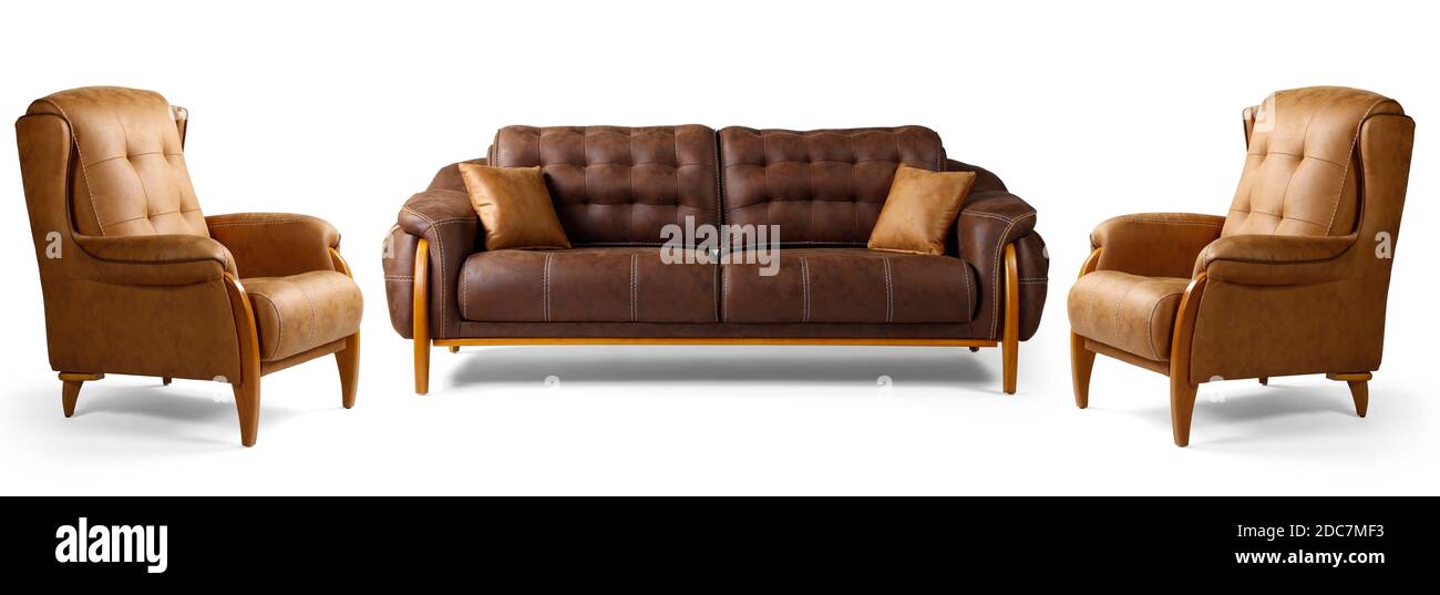 Modern furniture is half set on white background Stock Photo