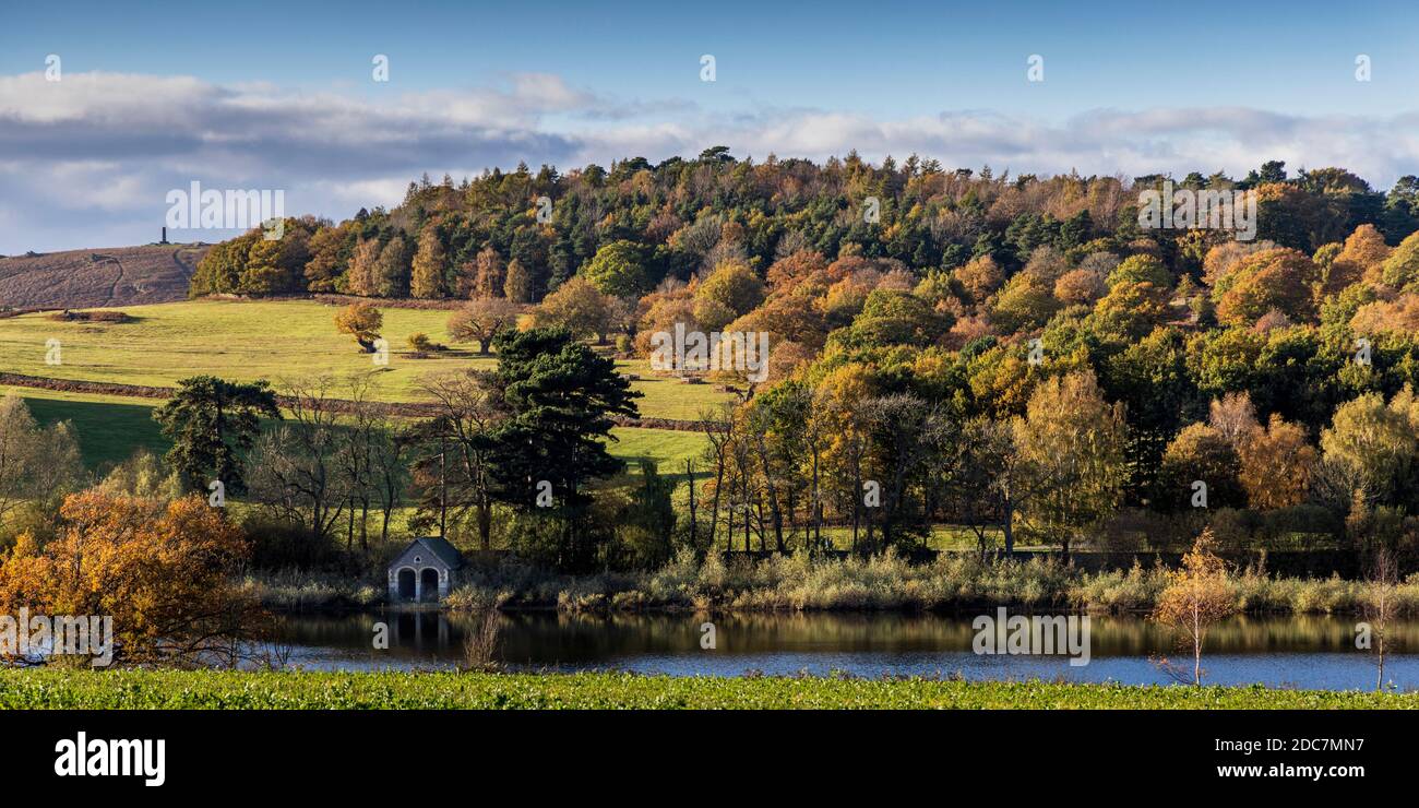 View of Bradgate Park.across Cropston reservoir in autumn, Leicestershire, England Stock Photo