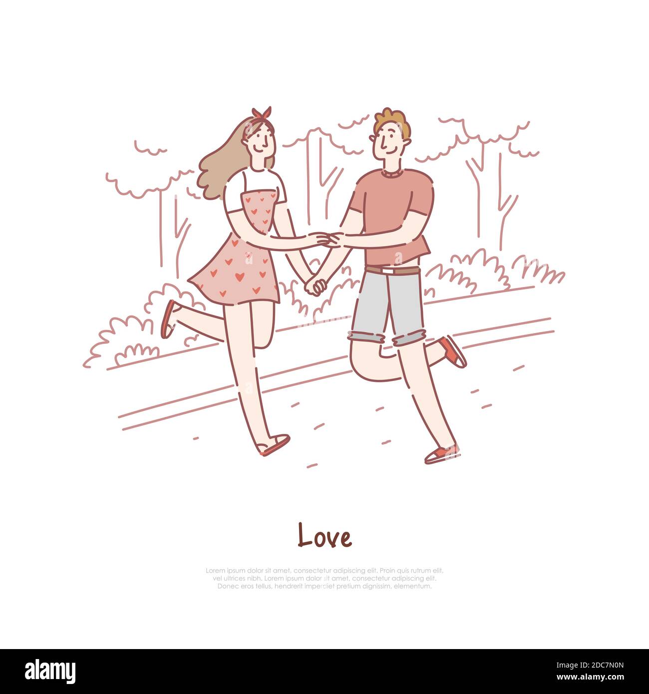Young Couple Dating Cheerful Boy And Girl Walking Strolling In Park Boyfriend And Girlfriend Holding Hands Banner Template Teenage Love Romance C Stock Vector Image Art Alamy