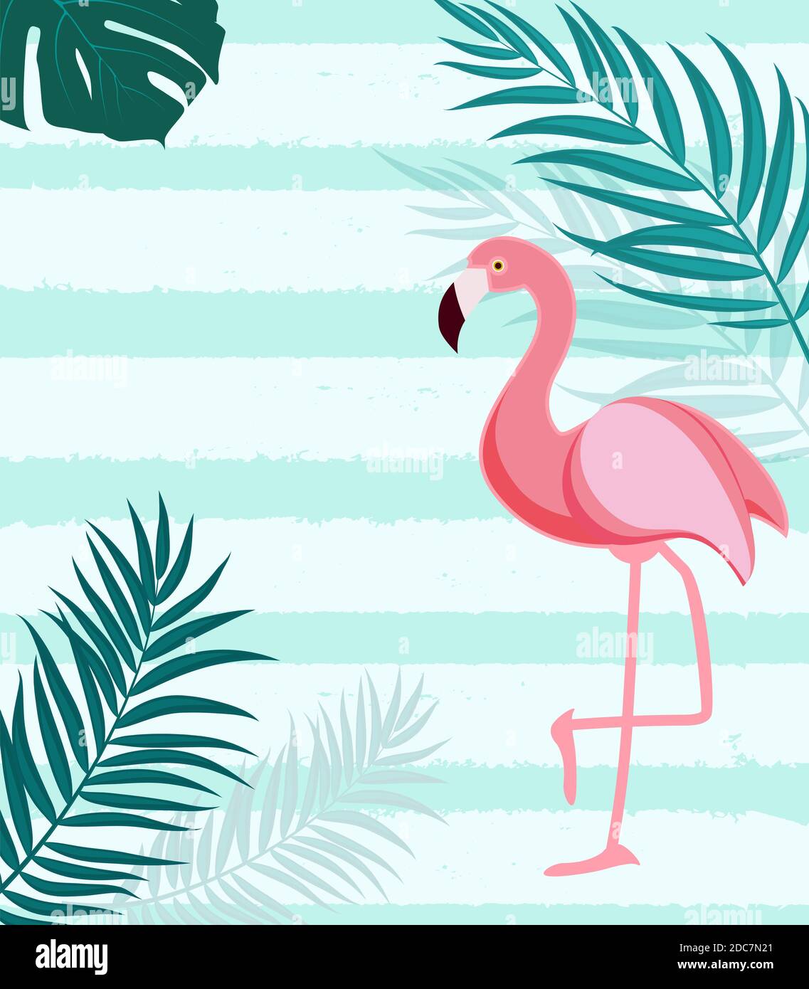 Abstract Tropical Background with Flamingo and Palm Leaves ...