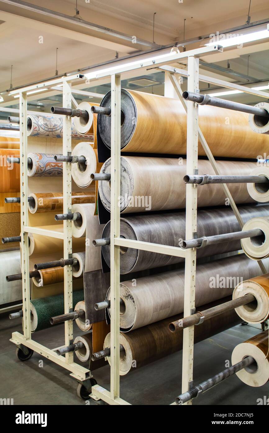 Rolls of linoleum with a different texture and pattern Stock Photo