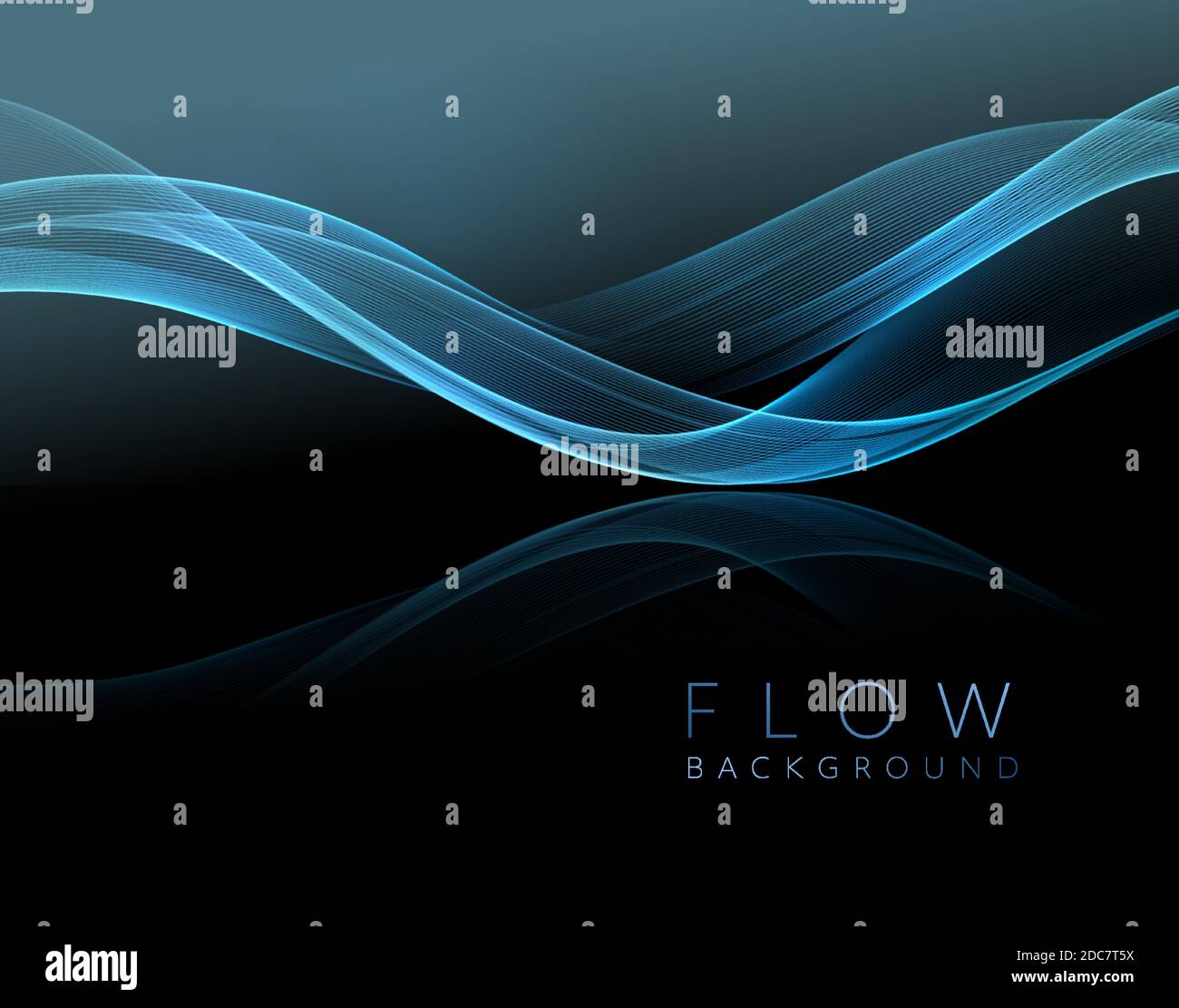 Abstract shiny blue wavy design element. Flow gold wave Stock Vector