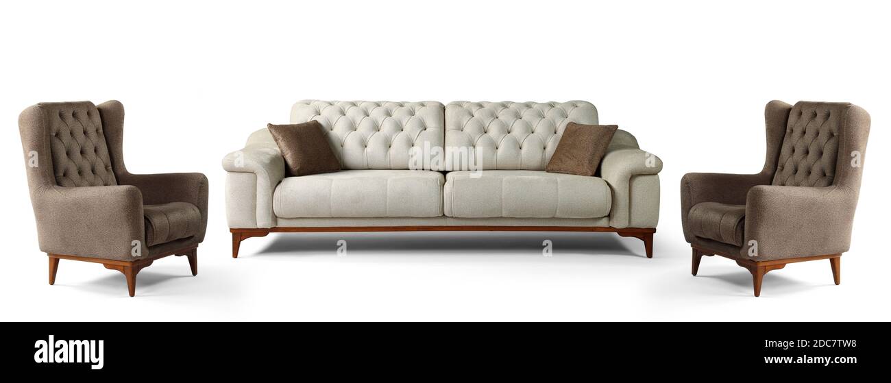 Modern furniture is half set on white background Stock Photo
