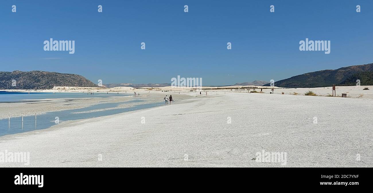 Wide white sand beach on Salda Lake  Stock Photo