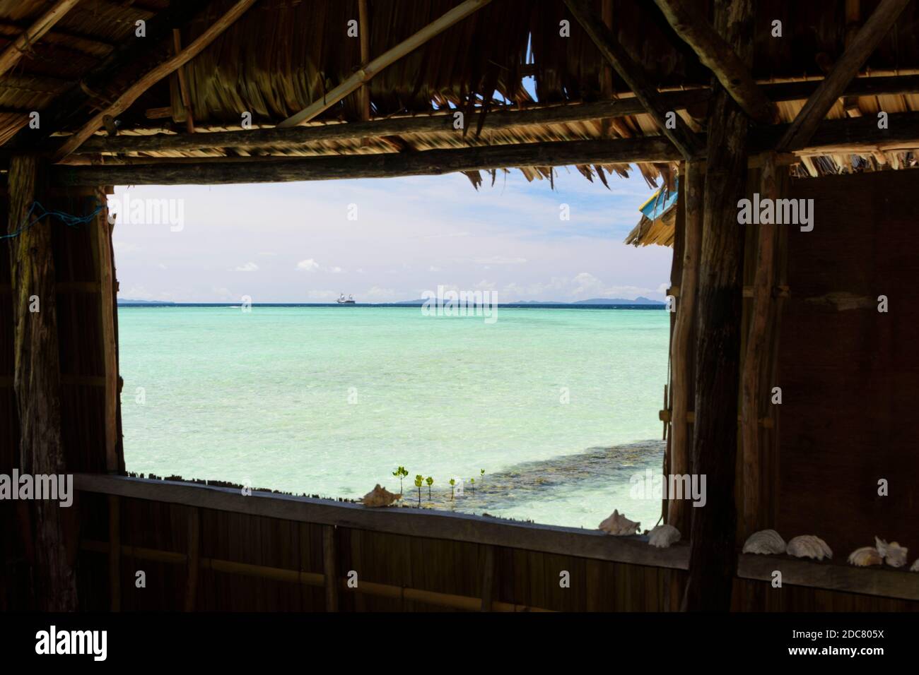 View from a wooden stilt house, Arborek, Raja Ampat, West Papua, Indonesia Stock Photo