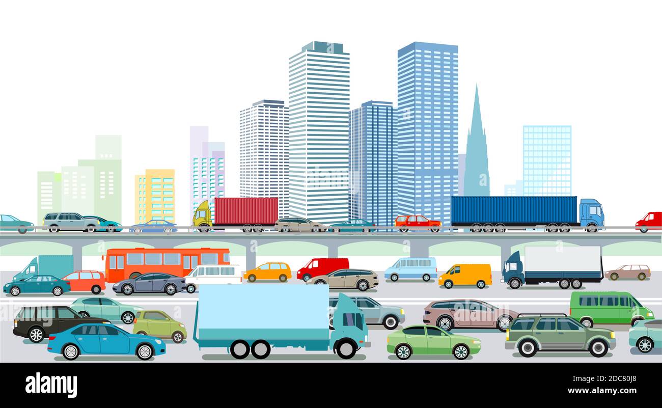 Highway with a big city illustration Stock Vector
