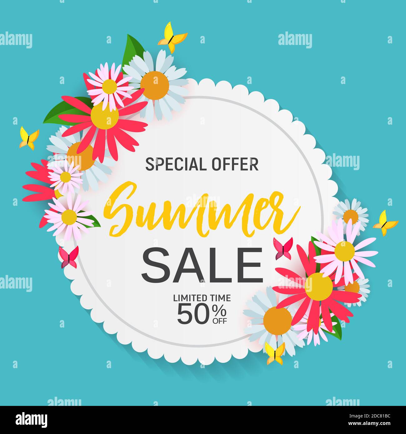 Abstract Flower Summer Sale Background with Frame. Illustration Stock ...