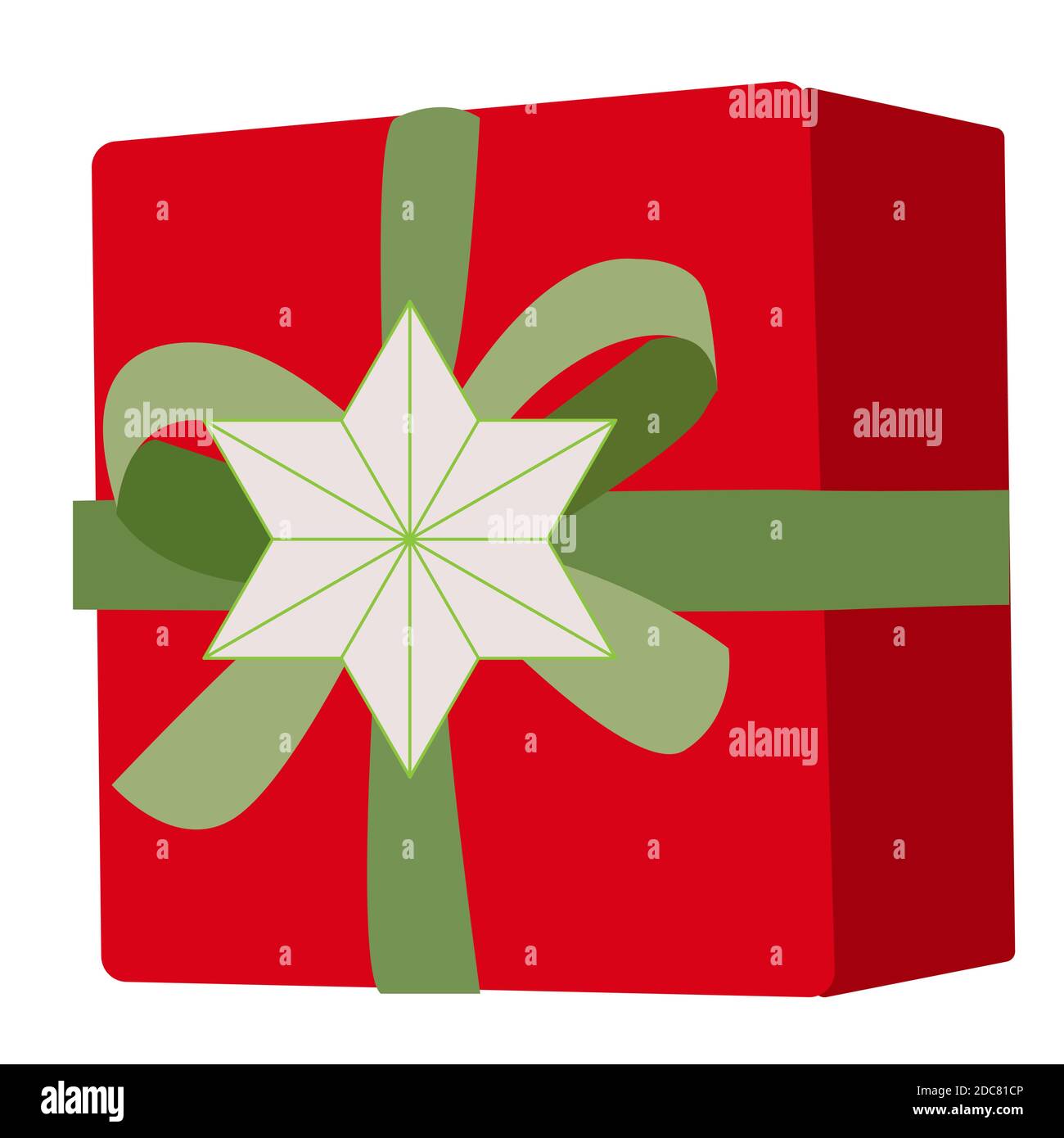 Vector illustration.Red gift box with green bow. Stock Vector